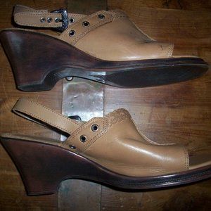 Open Toe Shoes Camel Tan Leather Strap Sandal Heels Brazil Vintage Women’s 7M